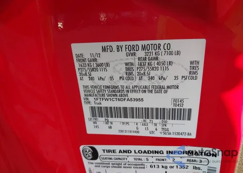 2013 Ford F-150 Fx2 из США, поврежденный, VIN 1FTFW1CT6DFA53955